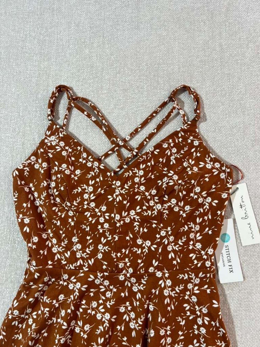 Mine Britton Brown Floral Fit & Flare Mini Dress NWT Size S - Picture 9 of 10